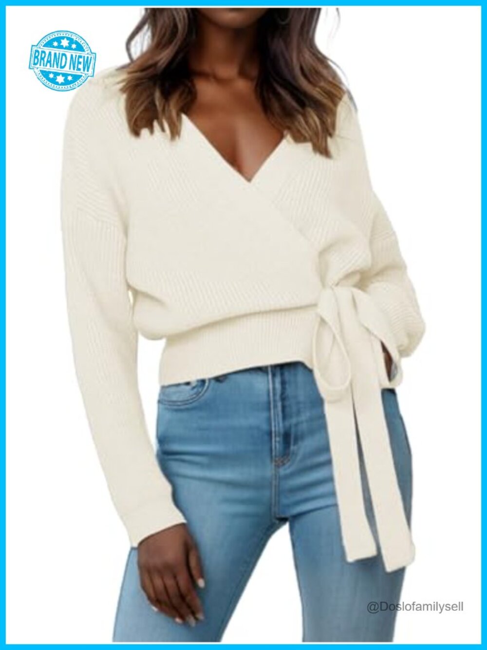 Women's V Neck Wrap Sweater Pullover Oversized Chunky Knit